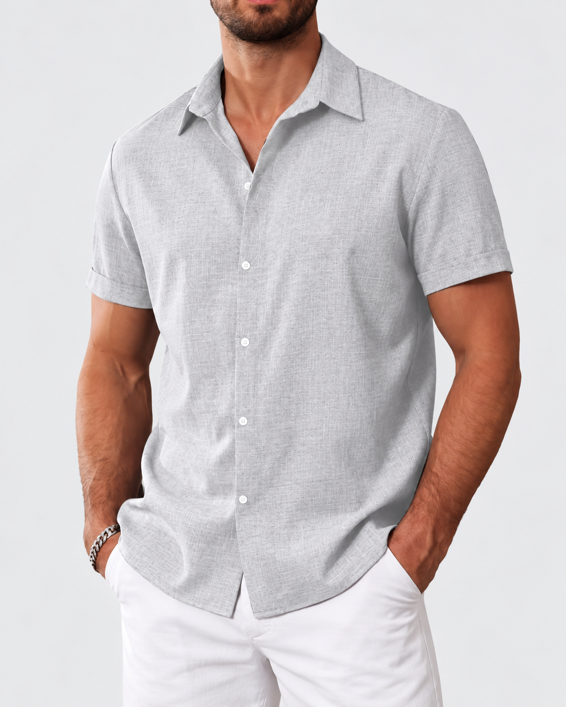Caslen Textured Linen-Look Short Sleeve Shirt