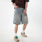 Kaelo Wide-Leg Distressed Denim Shorts