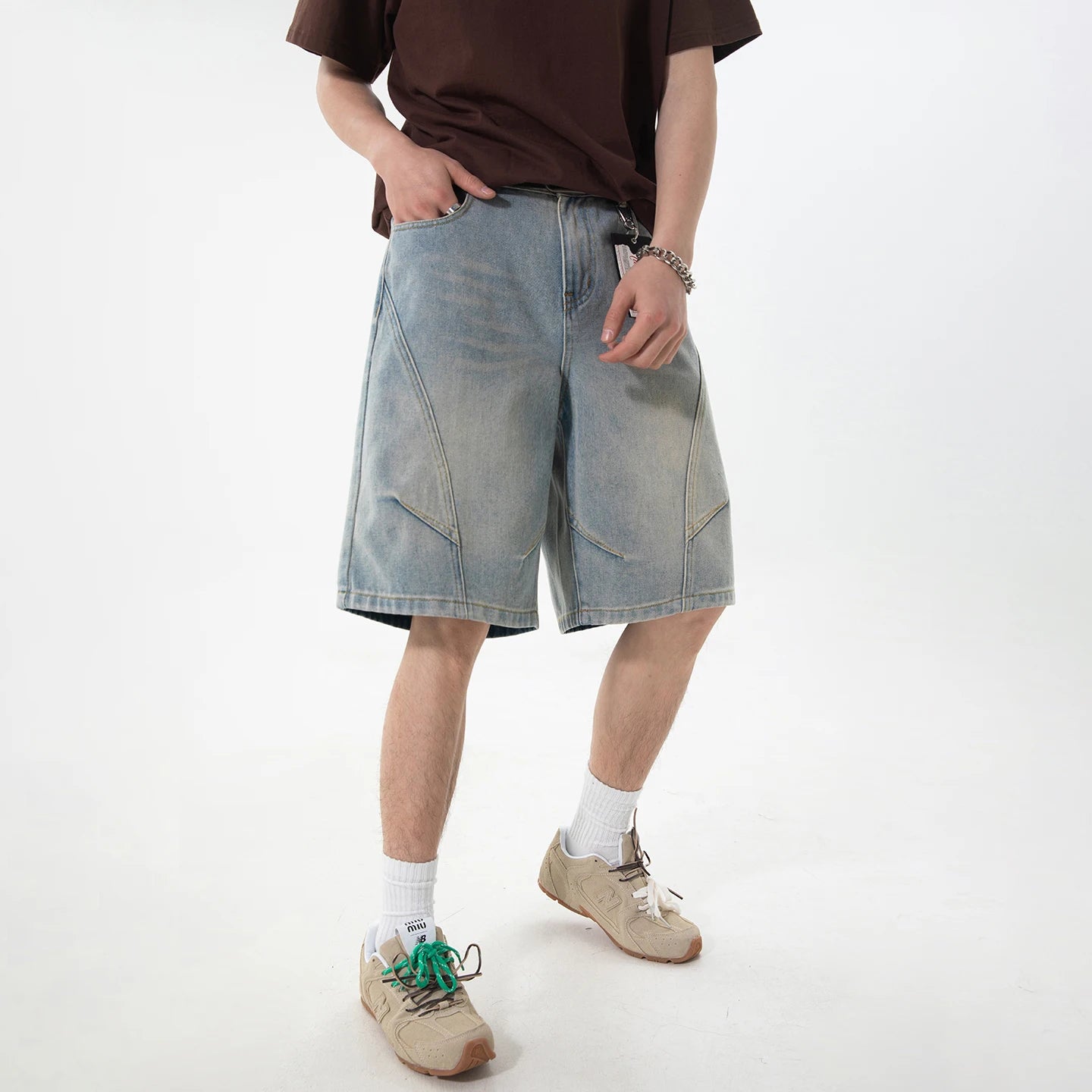 Kaelo Wide-Leg Distressed Denim Shorts