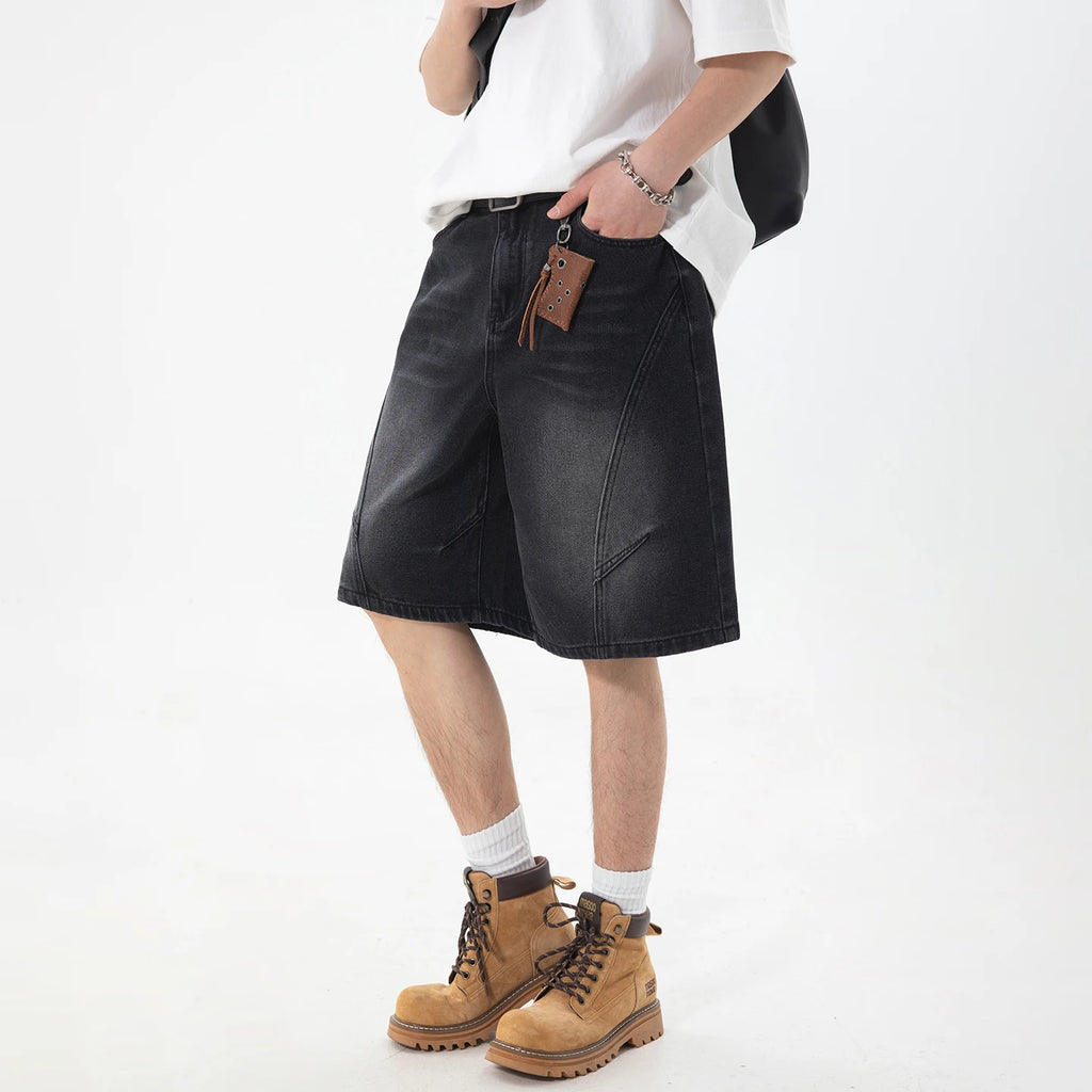 Kaelo Wide-Leg Distressed Denim Shorts