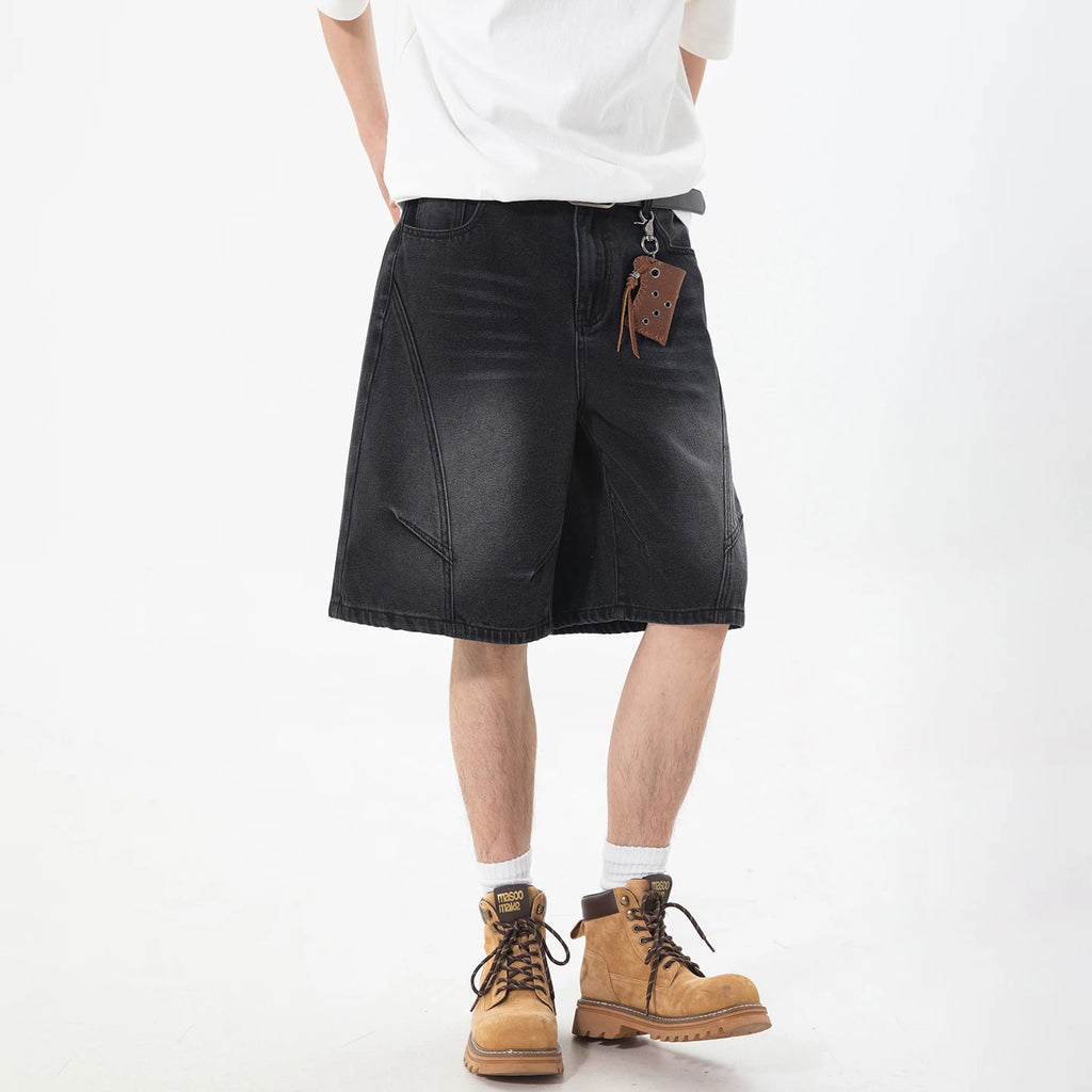 Kaelo Wide-Leg Distressed Denim Shorts