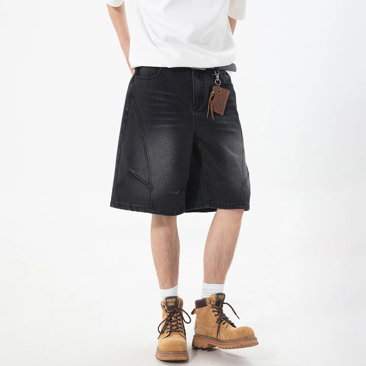 Kaelo Wide-Leg Distressed Denim Shorts